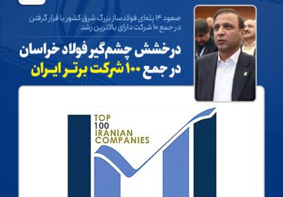 صعود ۱۴ پلهای فولادساز بزرگ شرق کشور با قرار گرفتن در جمع ۱۰ شرکت دارای بالاترین رشد صعود ۱۴ پلهای فولادساز بزرگ شرق کشور با قرار گرفتن در جمع ۱۰ شرکت دارای بالاترین رشد